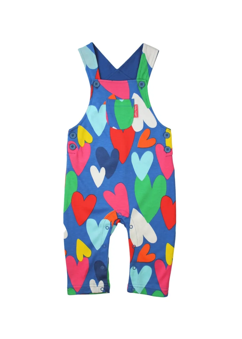 Toby Tiger Organic Multi Colour Heart Print Dungarees (3 months - 4 years)