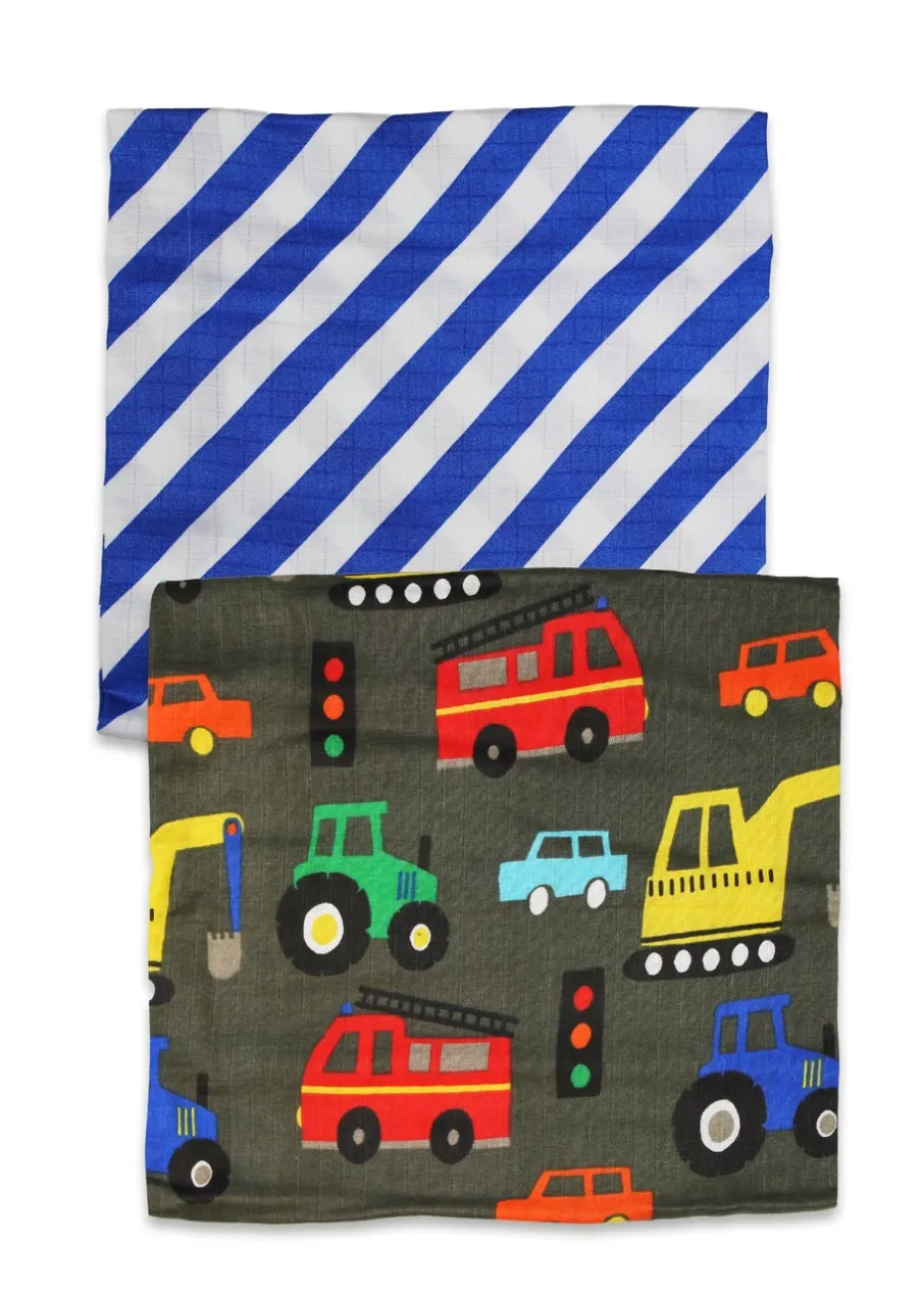 Toby Tiger Organic Multi Colour Transport Print Muslin 2-Pack