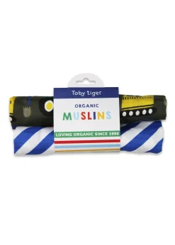 Toby Tiger Organic Multi Colour Transport Print Muslin 2-Pack