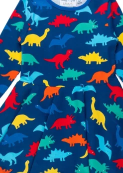 Toby Tiger Organic Multi Colour Rainbow Dinosaur Print Skater Dress (12 months - 8 years)