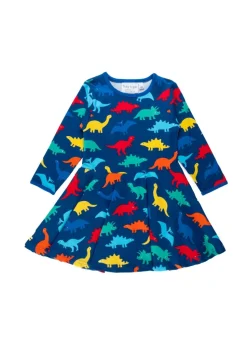 Toby Tiger Organic Multi Colour Rainbow Dinosaur Print Skater Dress (12 months - 8 years)