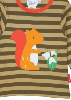 Toby Tiger Organic Orange Squirrel Applique Long-Sleeved T-Shirt (3 months - 8 years)