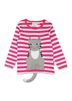 Toby Tiger Organic Pink Kitten Applique Long-Sleeved T-Shirt (6 months - 8 years)