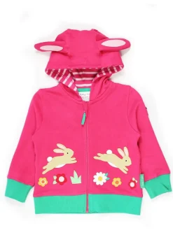 Toby Tiger Organic Pink Leaping Bunny Applique Hoodie (6 months - 6 years)
