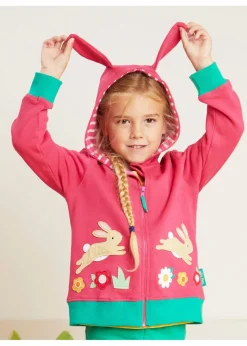 Toby Tiger Organic Pink Leaping Bunny Applique Hoodie (6 months - 6 years)