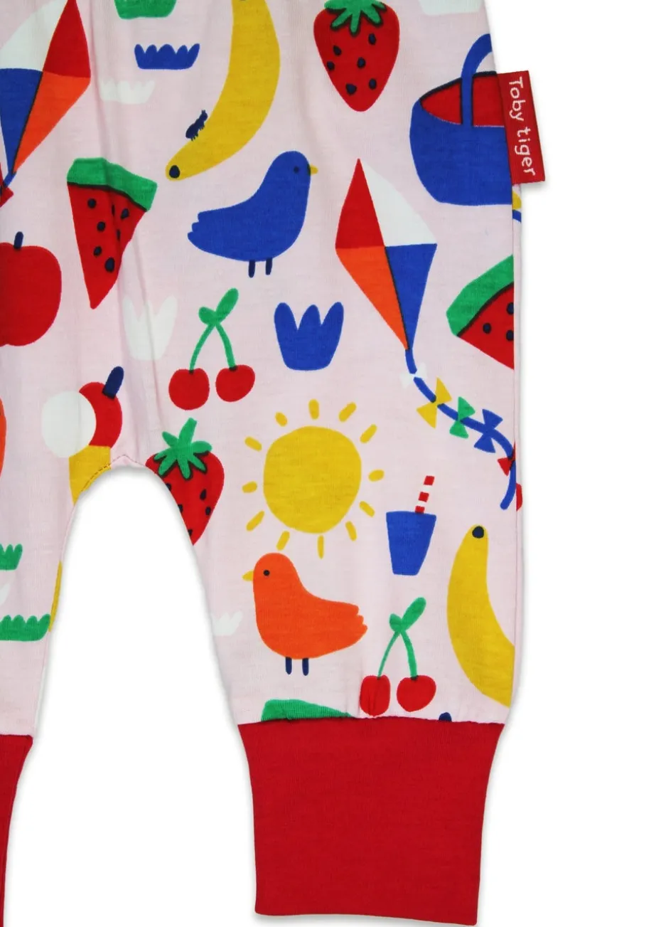 Toby Tiger Organic Pink Picnic Print Yoga Pants (Newborn - 3 years)