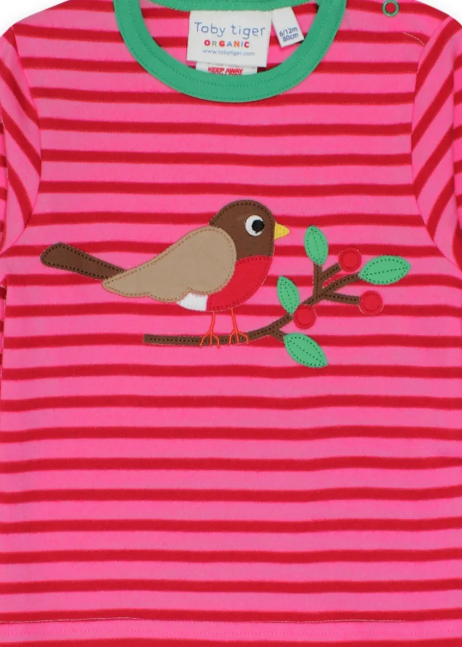 Toby Tiger Organic Pink Robin Applique T-Shirt (3 months - 6 years)