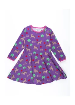 Toby Tiger Organic Purple Horse Print Long-Sleeved Skater Dress (12  months - 8 years)