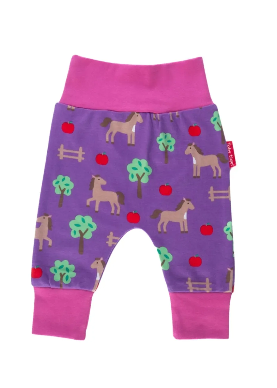 Toby Tiger Organic Purple Horse Print Yoga Pants (Newborn - 3 years)