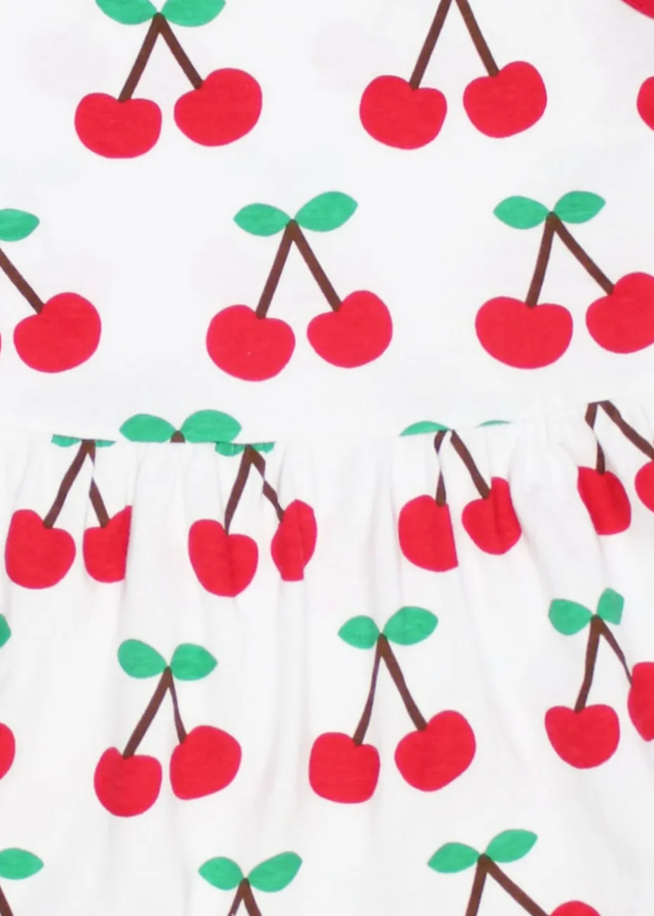 Toby Tiger Organic White Cherry Print Summer Dress (6 months - 6 years)