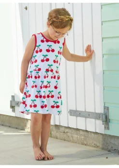 Toby Tiger Organic White Cherry Print Summer Dress (6 months - 6 years)