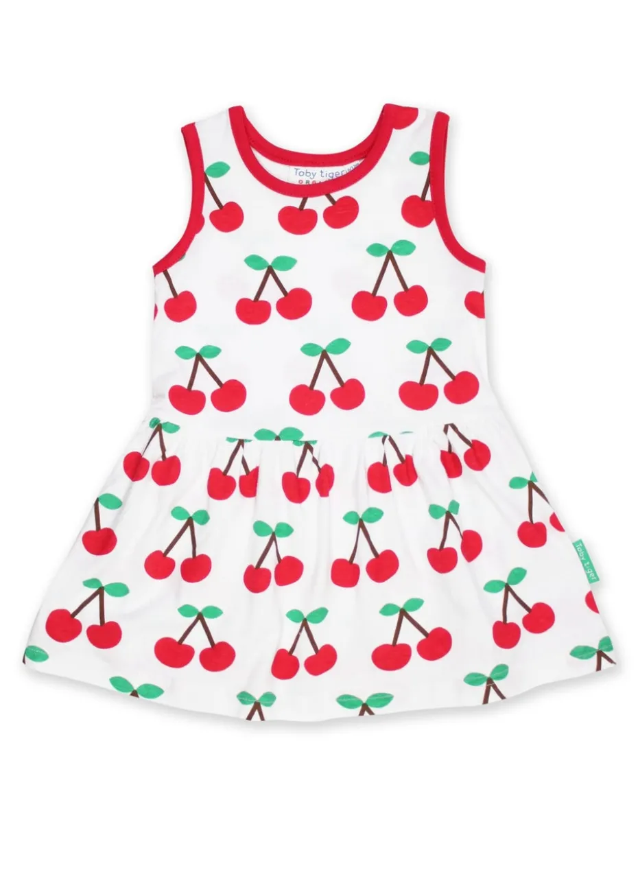 Toby Tiger Organic White Cherry Print Summer Dress (6 months - 6 years)