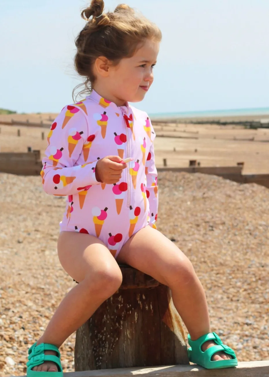 Toby Tiger Pink Ice Cream Print Kids Sleeved Swimsuit (2 years - 8 years)
