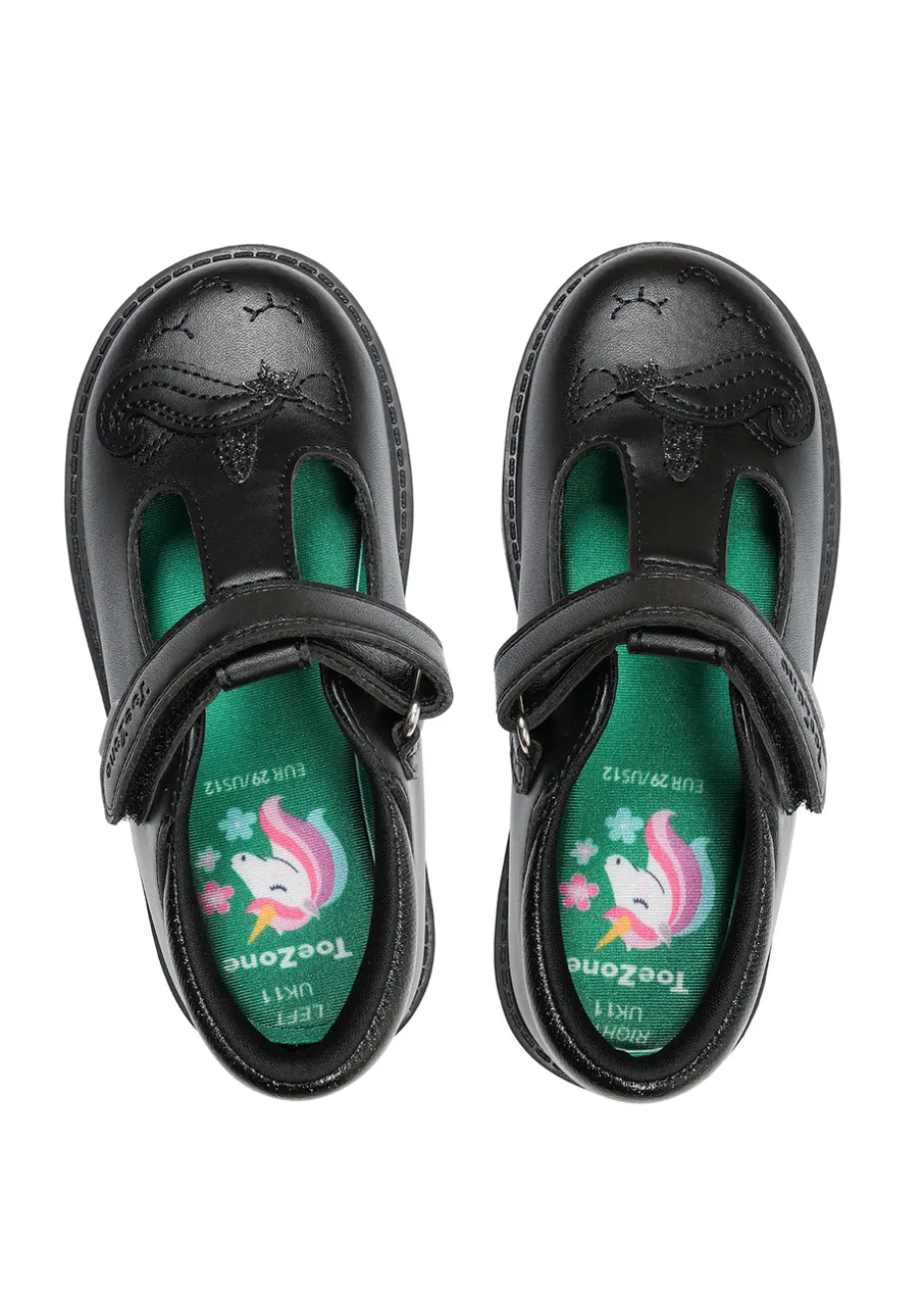 ToeZone Black Elsa Vegan Rip Tape Unicorn School Shoe (Younger 8- Older 3)