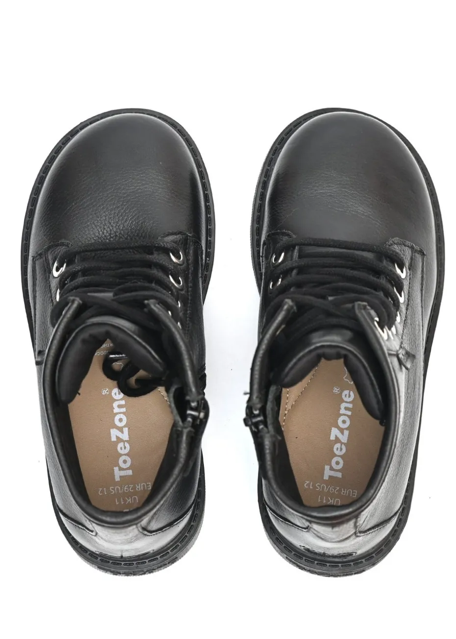 ToeZone Boys Black Storm Leather Ankle Boot (Younger 8 - Older 3)