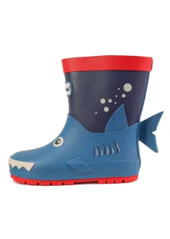 ToeZone Boys Blue Rico Novelty Shark Rain Boot (Younger 6- Older 12)