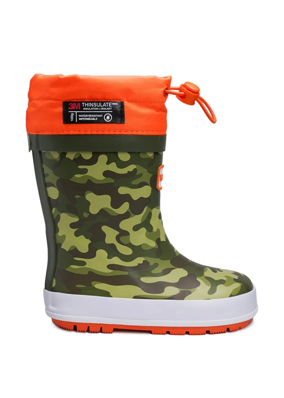ToeZone Boys Orange Enzo Camo Tie Top Wellies (Younger 6- Older 12)