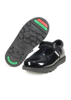 ToeZone Ellie Girls Patent Coated Leather Rip Tape Unicorn School Shoe