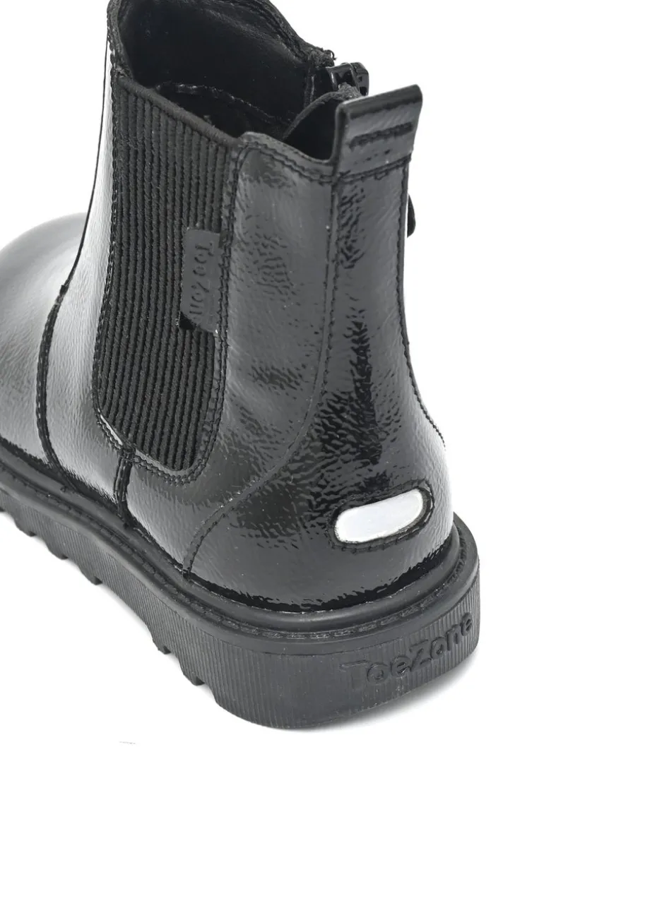 ToeZone Girls Black Amara Patent Leather Ankle Boot (Younger 8 - Older 3)