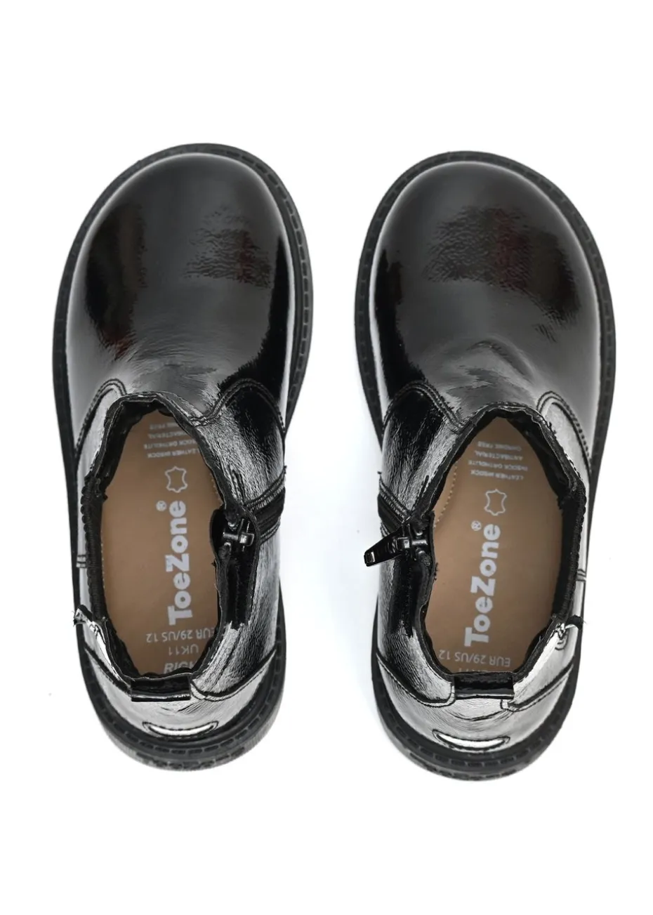 ToeZone Girls Black Amara Patent Leather Ankle Boot (Younger 8 - Older 3)