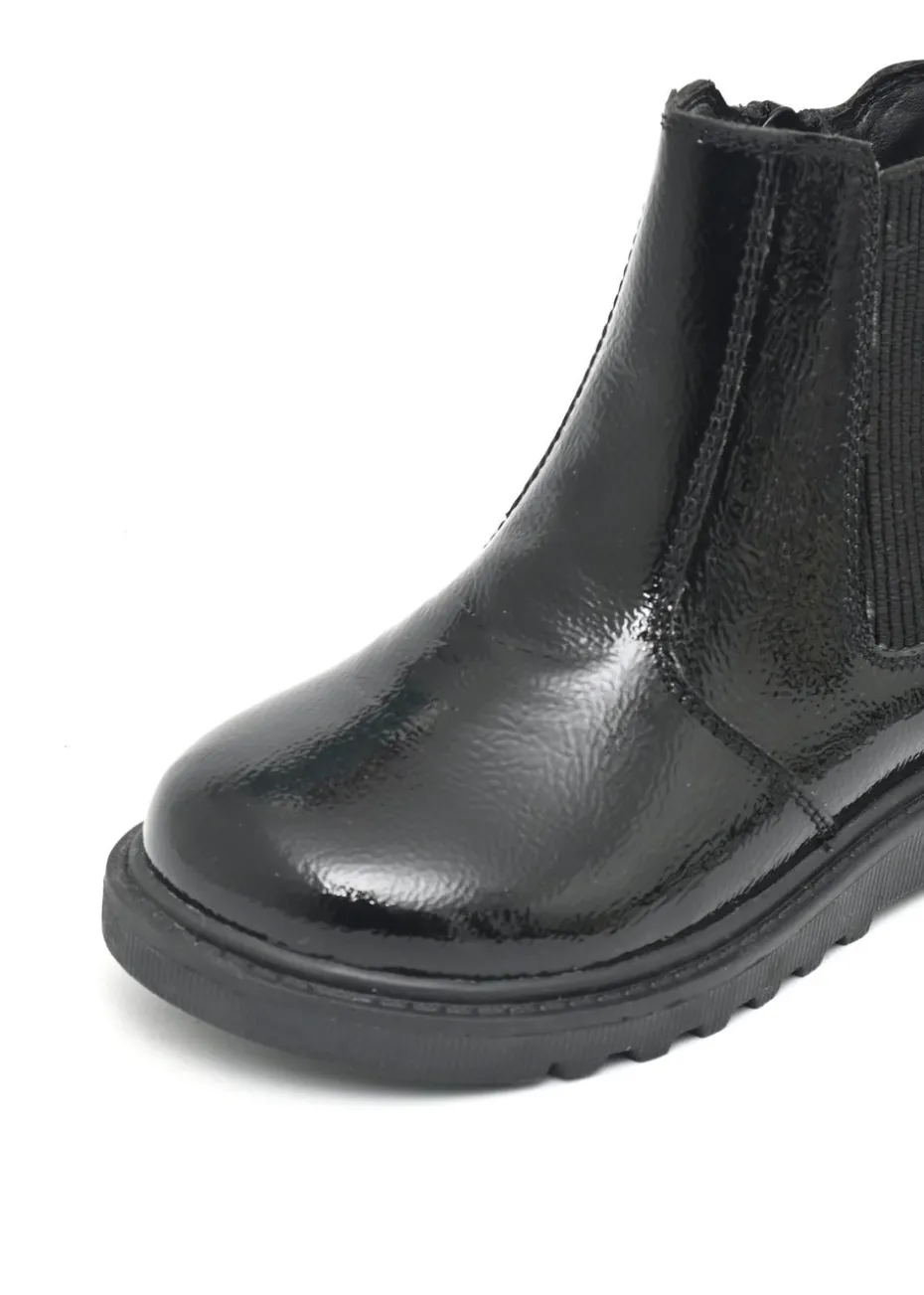 ToeZone Girls Black Amara Patent Leather Ankle Boot (Younger 8 - Older 3)