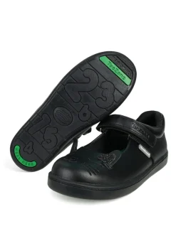 ToeZone Girls Black Amy Coated Leather Bunny School Shoe (Younger 8 - Older 2)