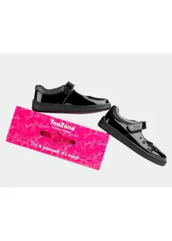 ToeZone Girls Black Barbie Patent Rip Tape School Shoe