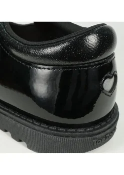 ToeZone Girls Black Flo Patent Leather Rip Tape Flower School Shoe (Younger 6 - 13)