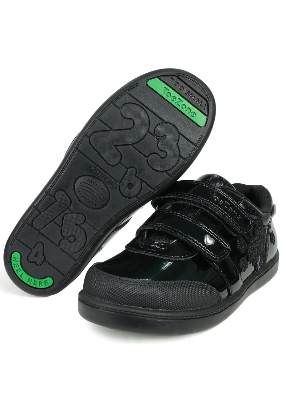 ToeZone Girls Black Lia Patent Coated Leather Unicorn School Shoe (Younger 8 - Older 2)