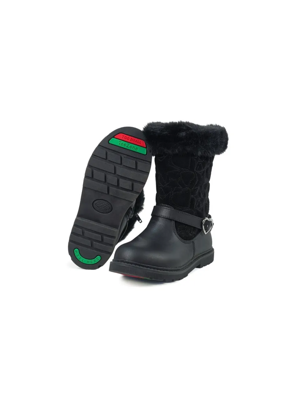 ToeZone Girls Black Lumi Fur Boot (Younger 8 - Younger 13)