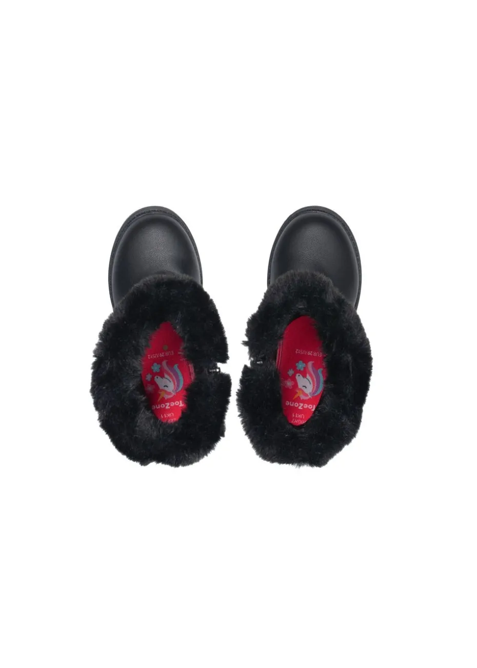 ToeZone Girls Black Lumi Fur Boot (Younger 8 - Younger 13)