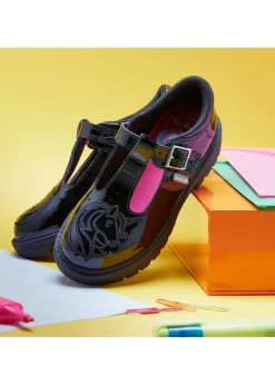 ToeZone Girls Black Luna Patent Unicorn Buckle School Shoe