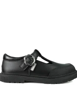 ToeZone Girls Black May Coated Leather T-Bar Unicorn School Shoe (Younger 8 - Older 2)