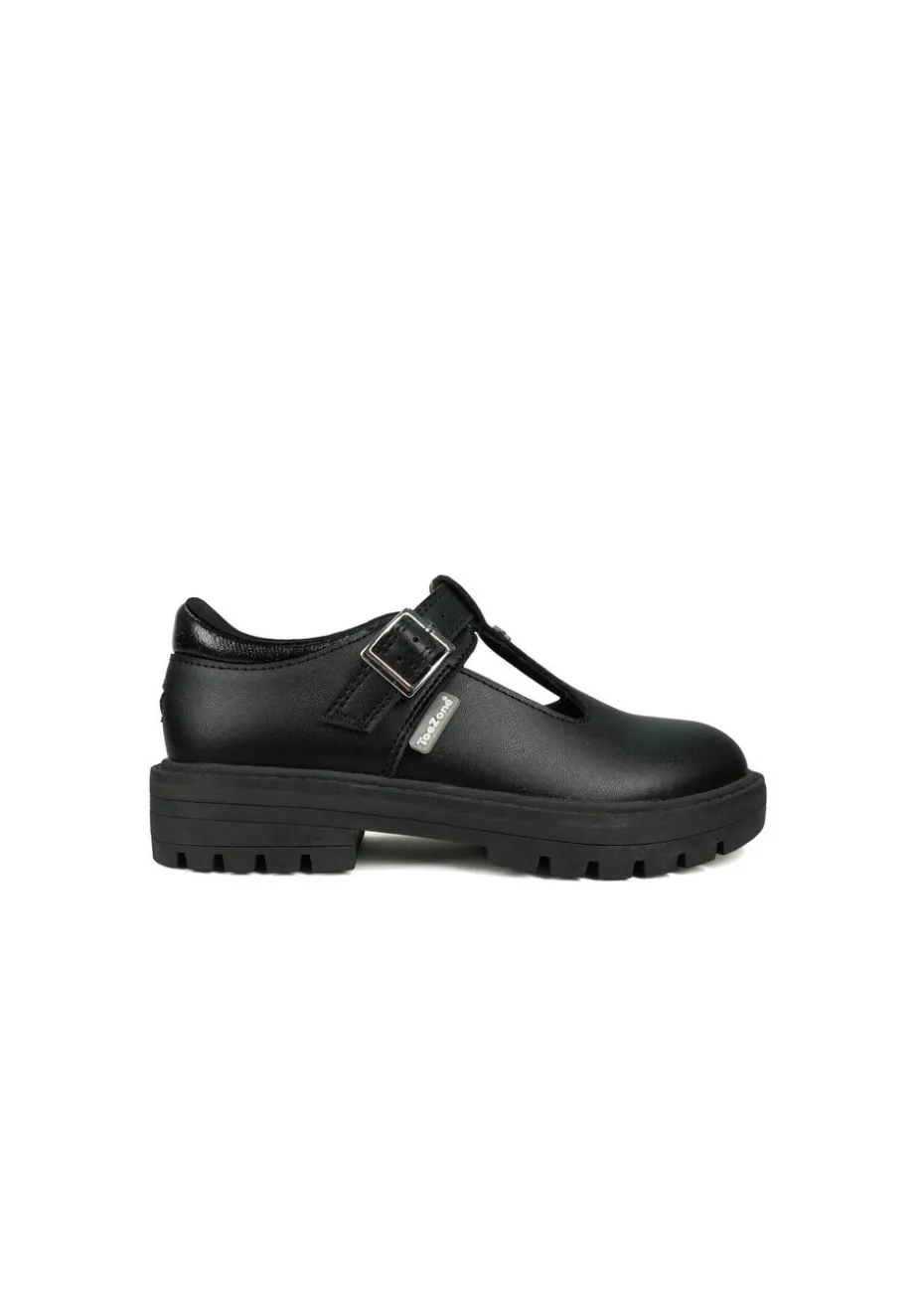 ToeZone Girls Black Mila Vegan Star Buckle School Shoe