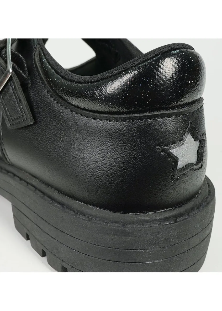 ToeZone Girls Black Mila Vegan Star Buckle School Shoe