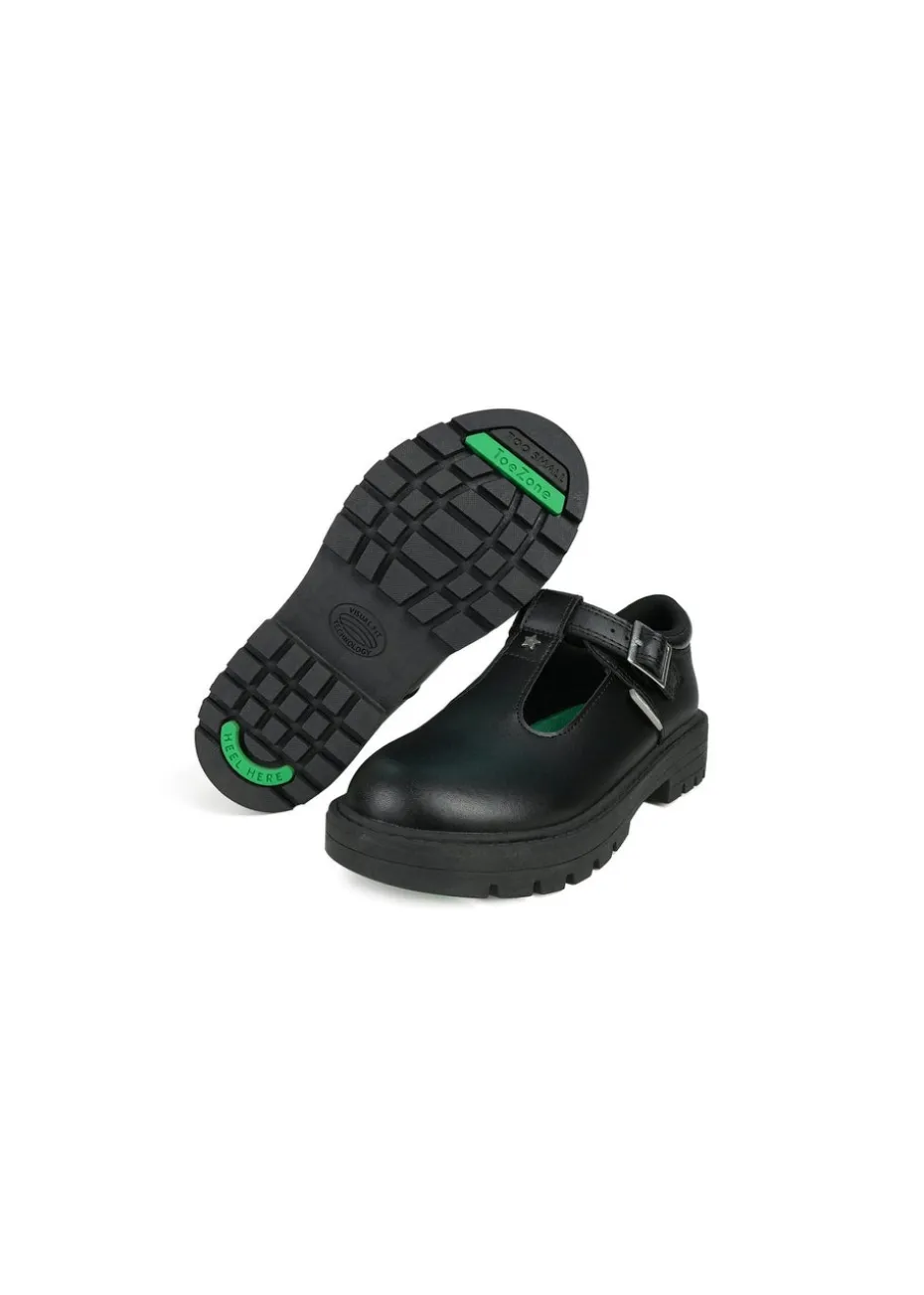 ToeZone Girls Black Mila Vegan Star Buckle School Shoe