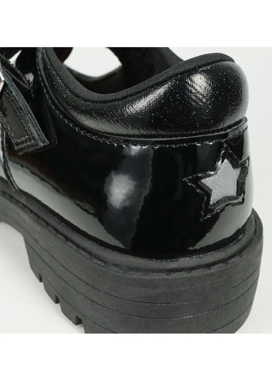 ToeZone Girls Black Olivia Patent Star Buckle School Shoe