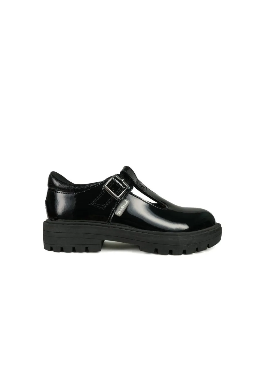 ToeZone Girls Black Olivia Patent Star Buckle School Shoe