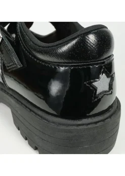 ToeZone Girls Black Olivia Patent Star Buckle School Shoe