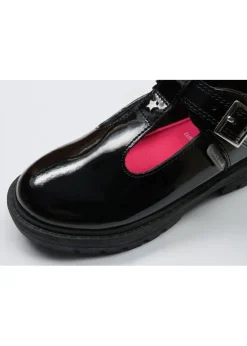 ToeZone Girls Black Olivia Patent Star Buckle School Shoe
