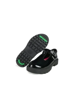 ToeZone Girls Black Olivia Patent Star Buckle School Shoe