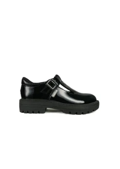 ToeZone Girls Black Olivia Patent Star Buckle School Shoe