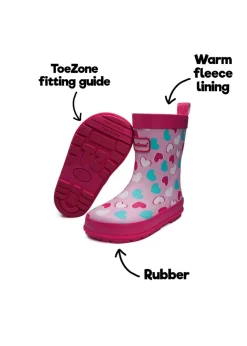 ToeZone Girls Pink Belle Love Heart Wellies (Younger 6- Older 12)