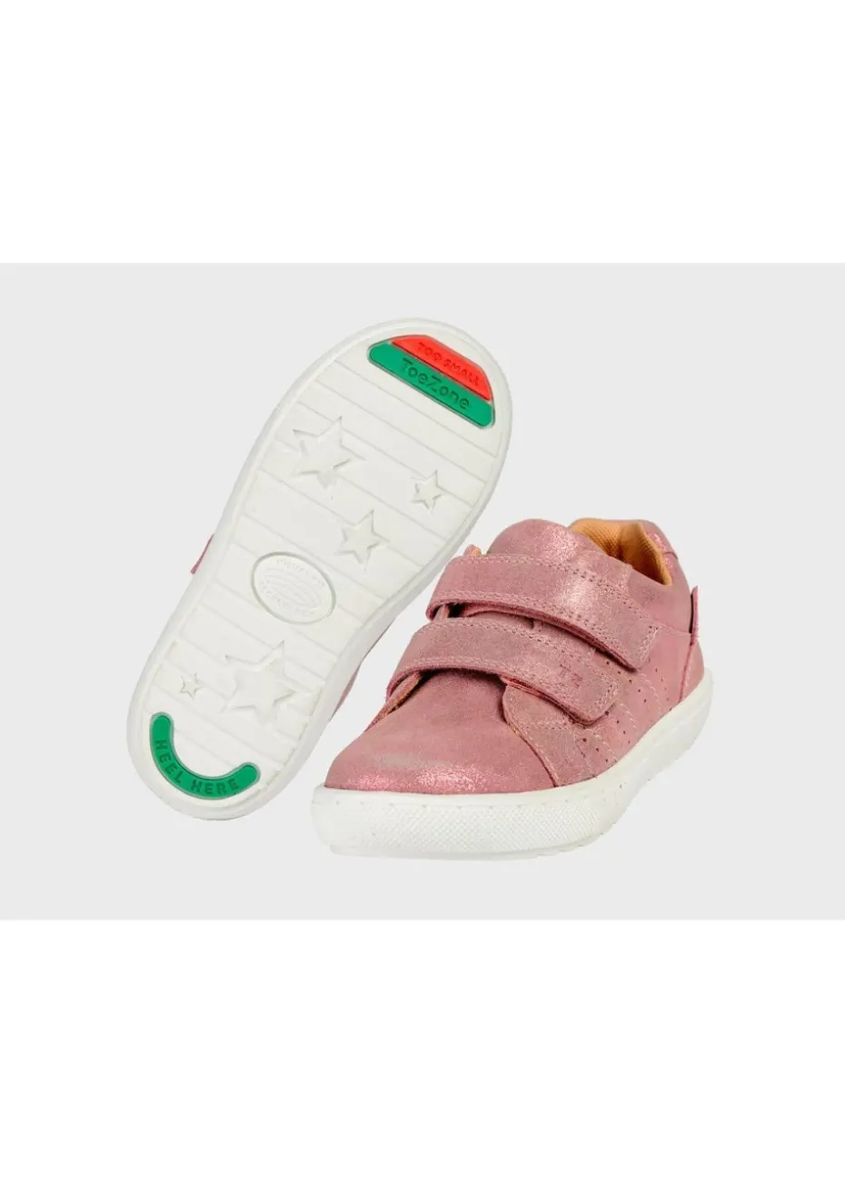 ToeZone Girls Pink Brooke Suede Rip Tape Trainers