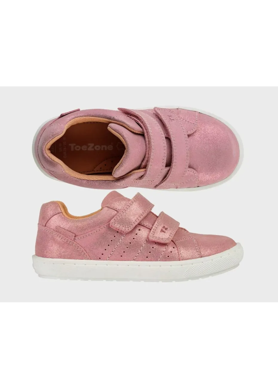 ToeZone Girls Pink Brooke Suede Rip Tape Trainers