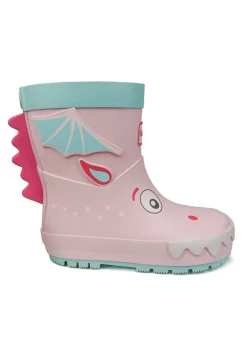 ToeZone Girls Pink Grace Novelty Dragon Rain Boot (Younger 6- Older 12)