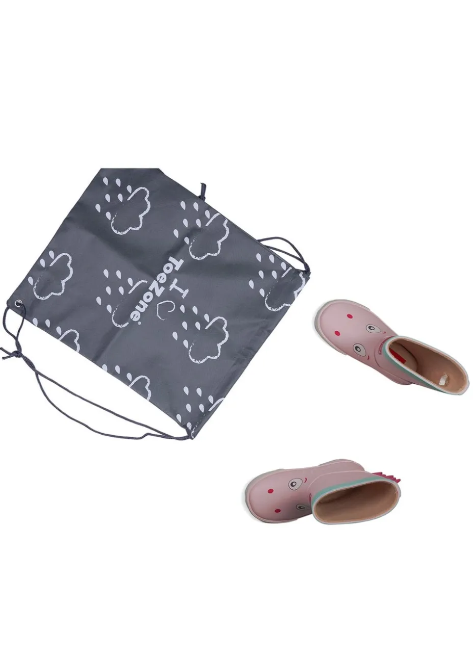 ToeZone Girls Pink Grace Novelty Dragon Rain Boot (Younger 6- Older 12)