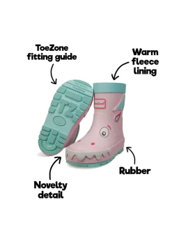 ToeZone Girls Pink Grace Novelty Dragon Rain Boot (Younger 6- Older 12)