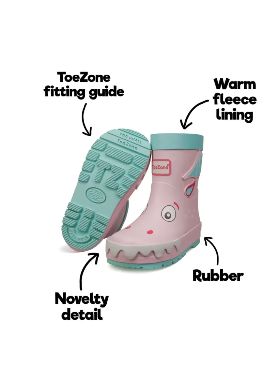 ToeZone Girls Pink Grace Novelty Dragon Rain Boot (Younger 6- Older 12)