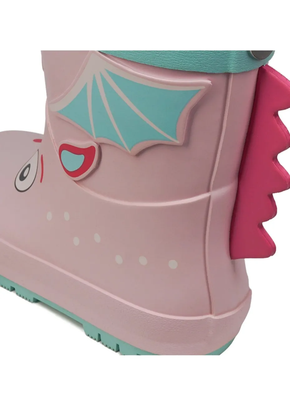 ToeZone Girls Pink Grace Novelty Dragon Rain Boot (Younger 6- Older 12)
